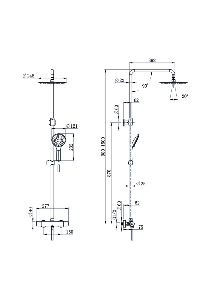 Душевая система BRASKO BLACK с термостатом
