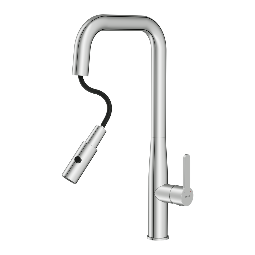 Смеситель для кухни OLIVA с п-образным выдвижным изливом шланг хром