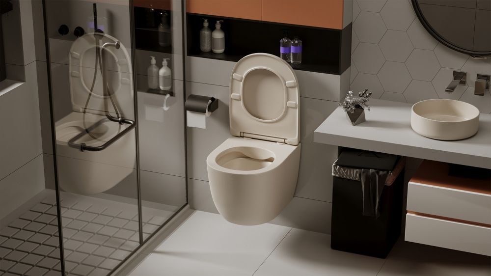 Унитаз ABBER Bequem AC1101MBE подвесной светло-бежевый матовый, безободковый