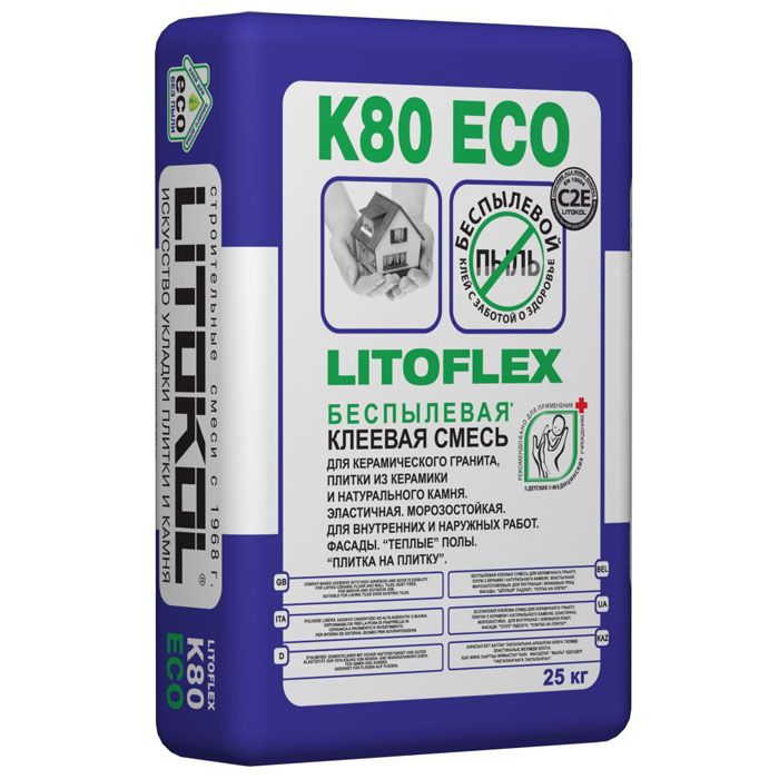 Беспылевая клеевая смесь LITOFLEX K80 ECO 25 кг
