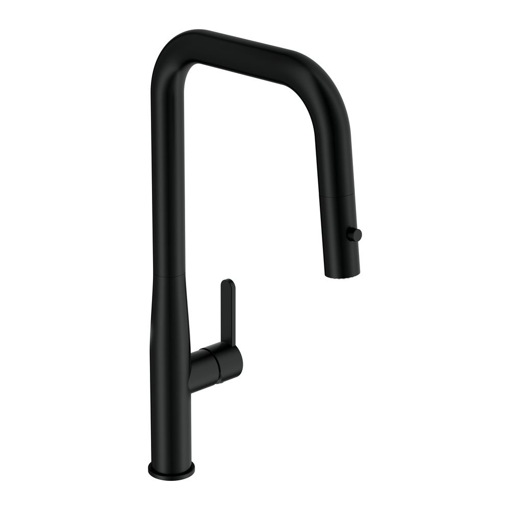 Смеситель для кухни OLIVA с п-образным выдвижным изливом шланг черный