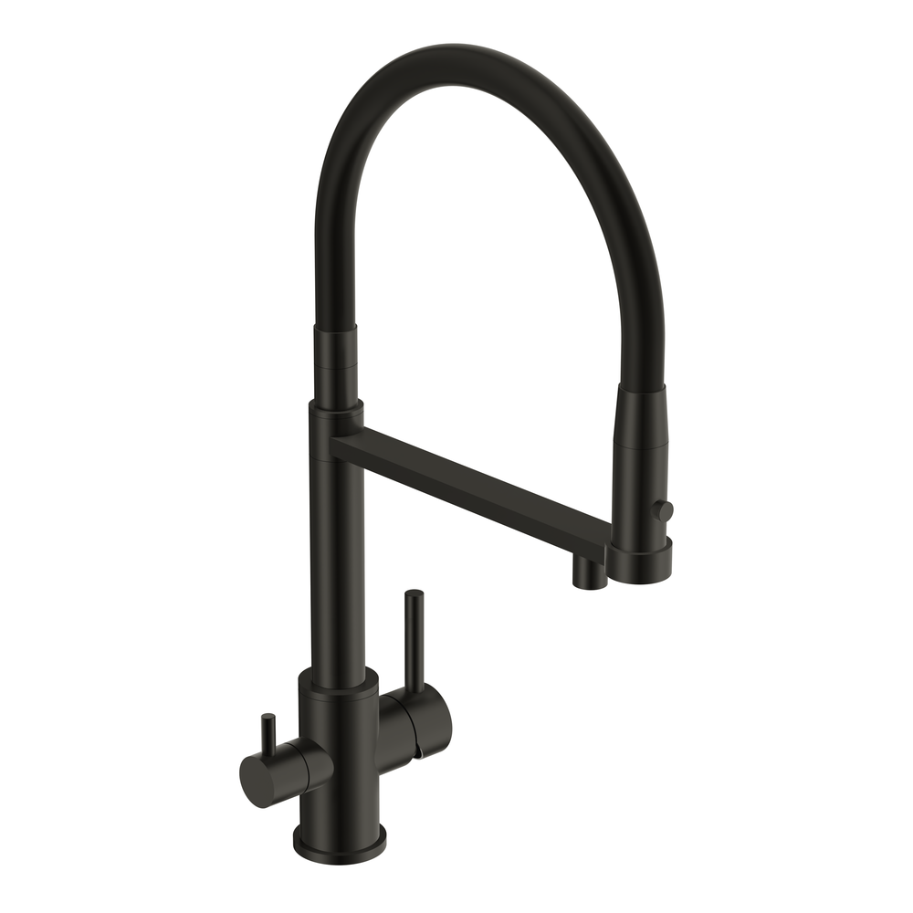 Смеситель для кухни ZEN однорычажный с подключением фильтра с гибким изливом черный