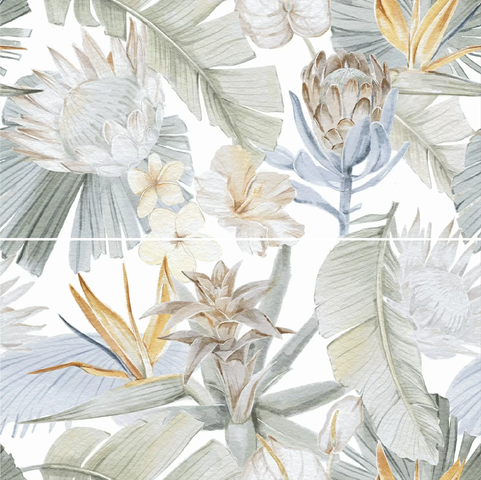 Керамогранит Elite Malibu Decor A+B Matt 60x120 (Staro Slim) - тонкий керамогранит 60х120 см, 5 мм, декор, панно, цветы, флора, листья