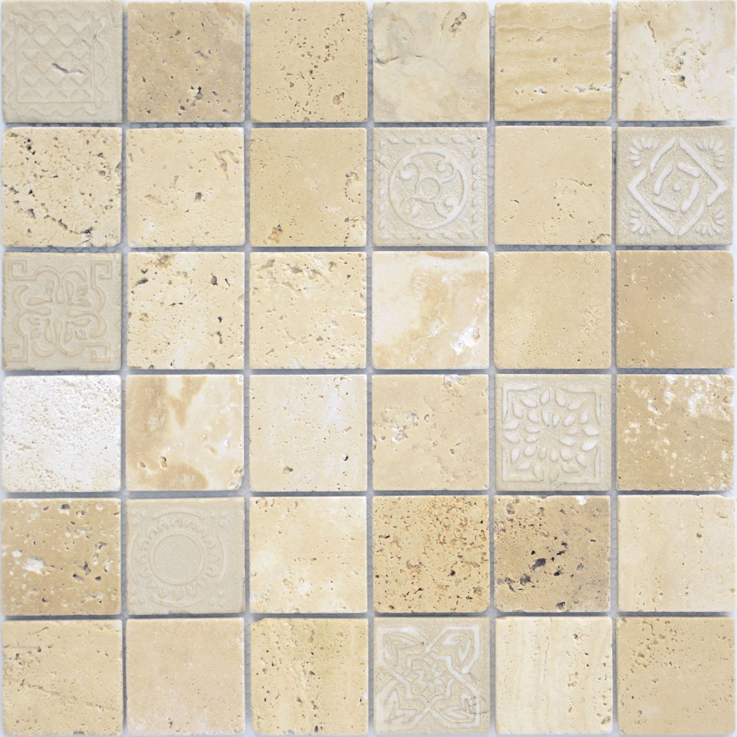 Мозаика из натурального камня Caramelle Mosaic Art Stone Art Travertino Beige MAT 48x48x8