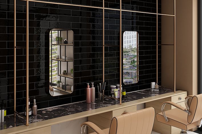 Керамическая плитка, BLACK 7.5x30, Liguria (Smile Tile), глянцевая испанская плитка метро кабанчик