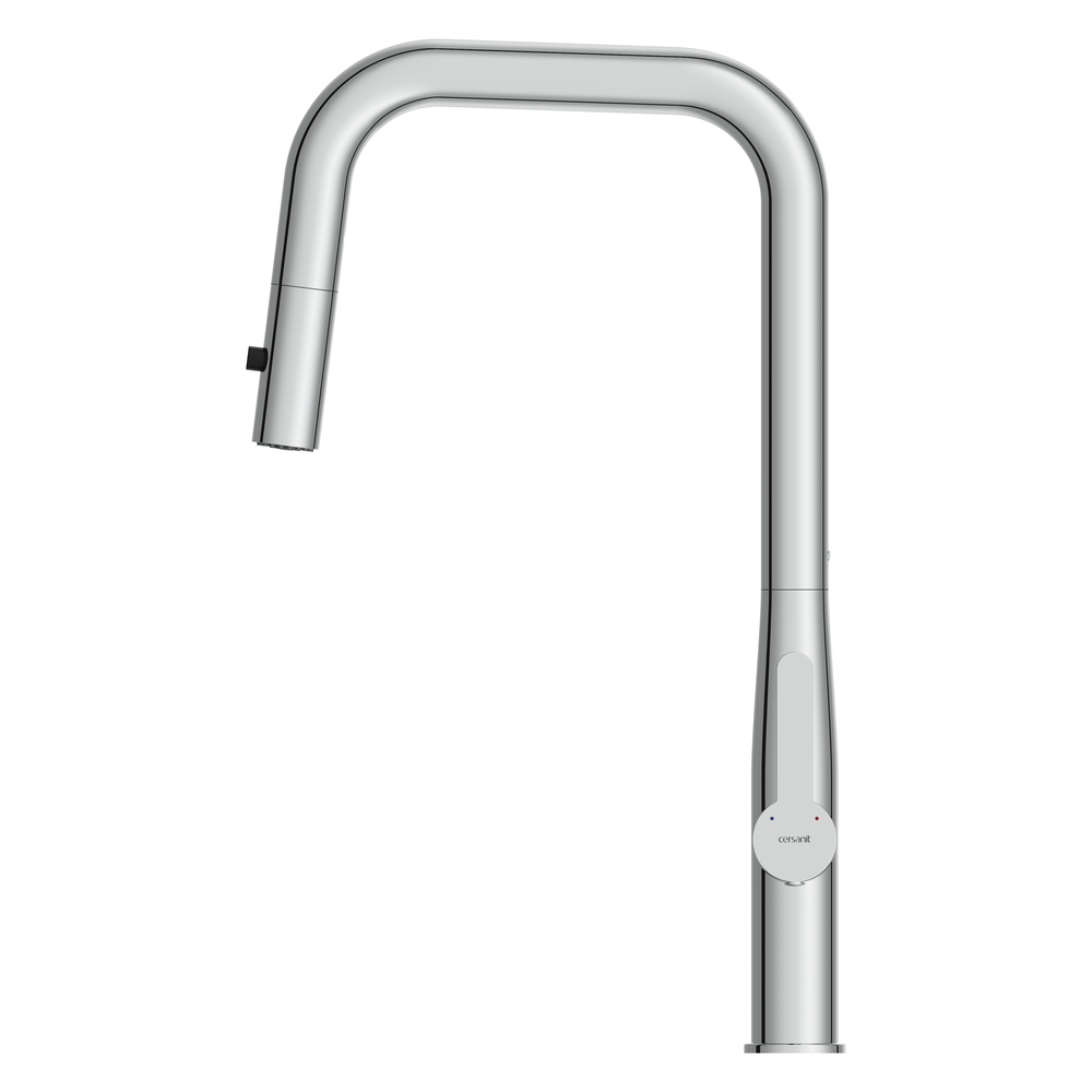 Смеситель для кухни OLIVA с п-образным выдвижным изливом шланг хром