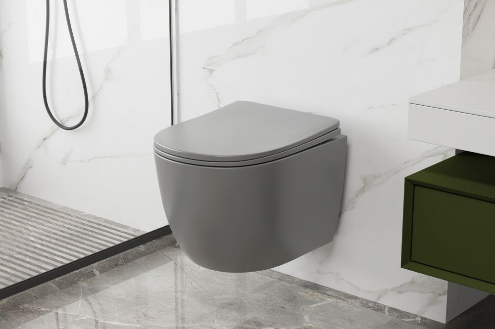 Унитаз ABBER Bequem AC1103MG подвесной серый матовый, безободковый