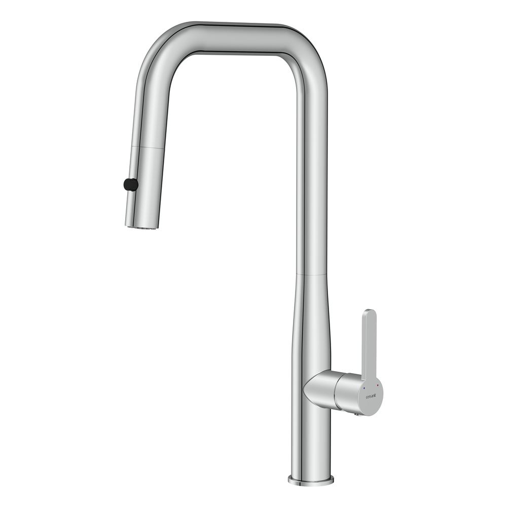 Смеситель для кухни OLIVA с п-образным выдвижным изливом шланг хром