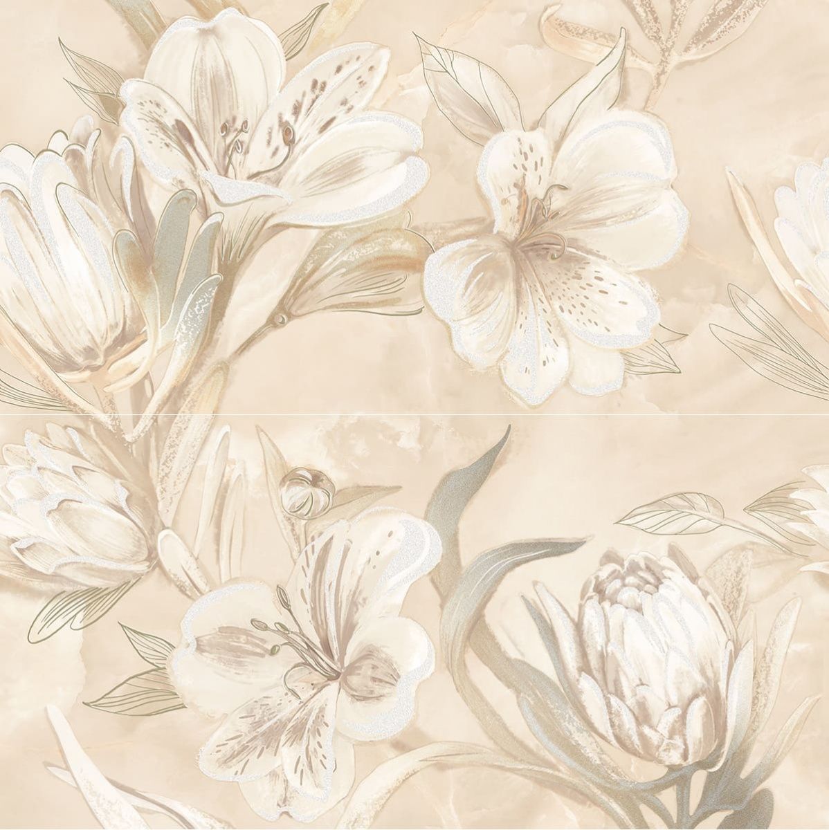 Панно Azori 589032003 Opale Beige Flower 63x63 бежевое глянцевое флористика
