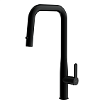 Смеситель для кухни OLIVA с п-образным выдвижным изливом шланг черный-2