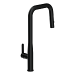 Смеситель для кухни OLIVA с п-образным выдвижным изливом шланг черный-6