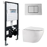 Комплект подвесной унитаз ABBER Bequem AC1100 белый с инсталляцией AC0105 и кнопкой AC0120 хром